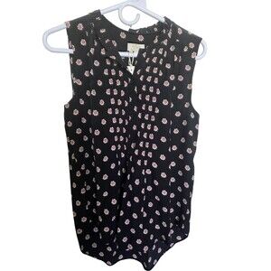Kate Spade 100% Silk NWT  Pleated Sleeveless Floral Top Blouse Black Pink White